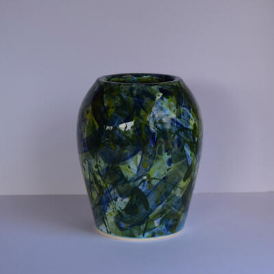 Green Blue Brushed Vase