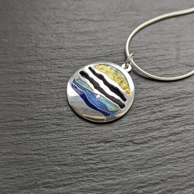 Ocean sunset cut out enamel pendant