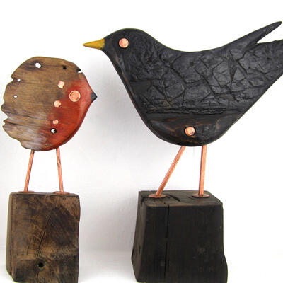 Robin And Cheeky Blackbird