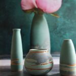 Berni Cooper - Bud vases and moon jar in copper green glaze