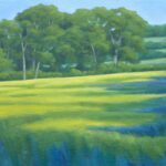 Hannah Buchanan - Buttercups and Purple Shadows, 2024, Oil on board, 21 x 26cm