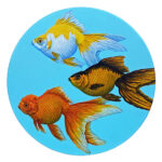 'Fancy Goldfish' - acrylic painting on circular board.  12" diameter
