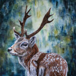 Cernunnos - Freemotion machine embroidery on acrylic background. Presented in a smart black frame, 83 x 63 cm. Giclee print also available.