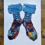Dads Shoes - linocut and monoprint