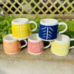 Porcelain sgraffito mugs