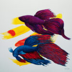 'Fight or Flight III' - acrylic inks on paper. 28" x 32" with white frame and glass