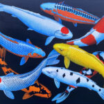 'Koi Assembly I' - acrylic painting on box canvas. 31" x 41" with black frame