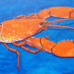 'Red Lobster I' - acrylic painting on canvas.  21" x 40" with black frame