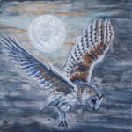 Hunter's Moon - Acrylic on 4 x 4 x .5 cm wooden block.  The sides are painted to extend the scene. This block can either be a hung or freestanding piece.