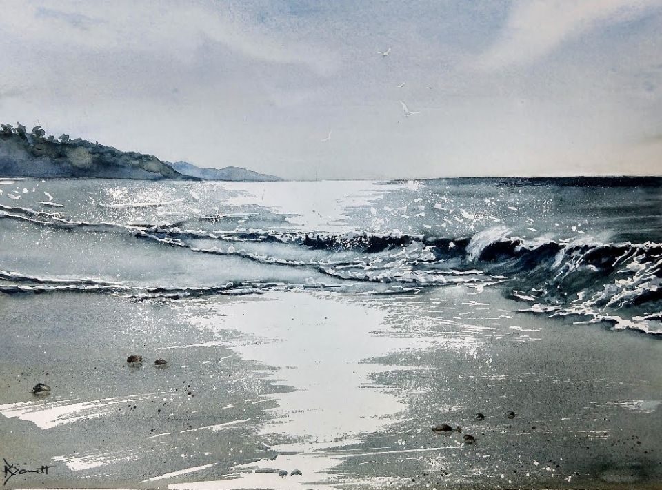 Sparkling Seascape in Watercolour